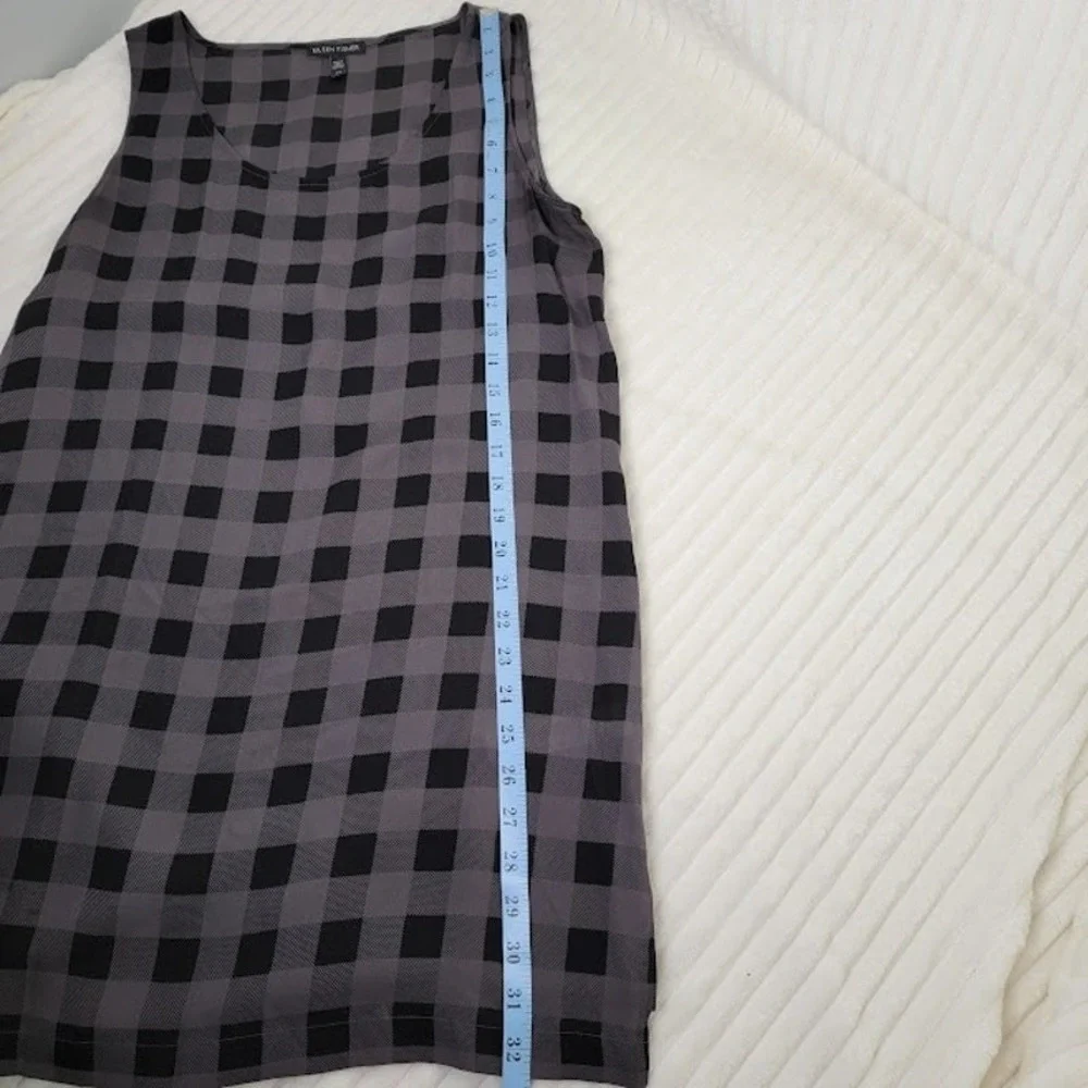 Eileen Fisher Silk Midi Dress Black Gray Plaid Sleeveless Quiet Luxury Chic - Picture 4 of 10